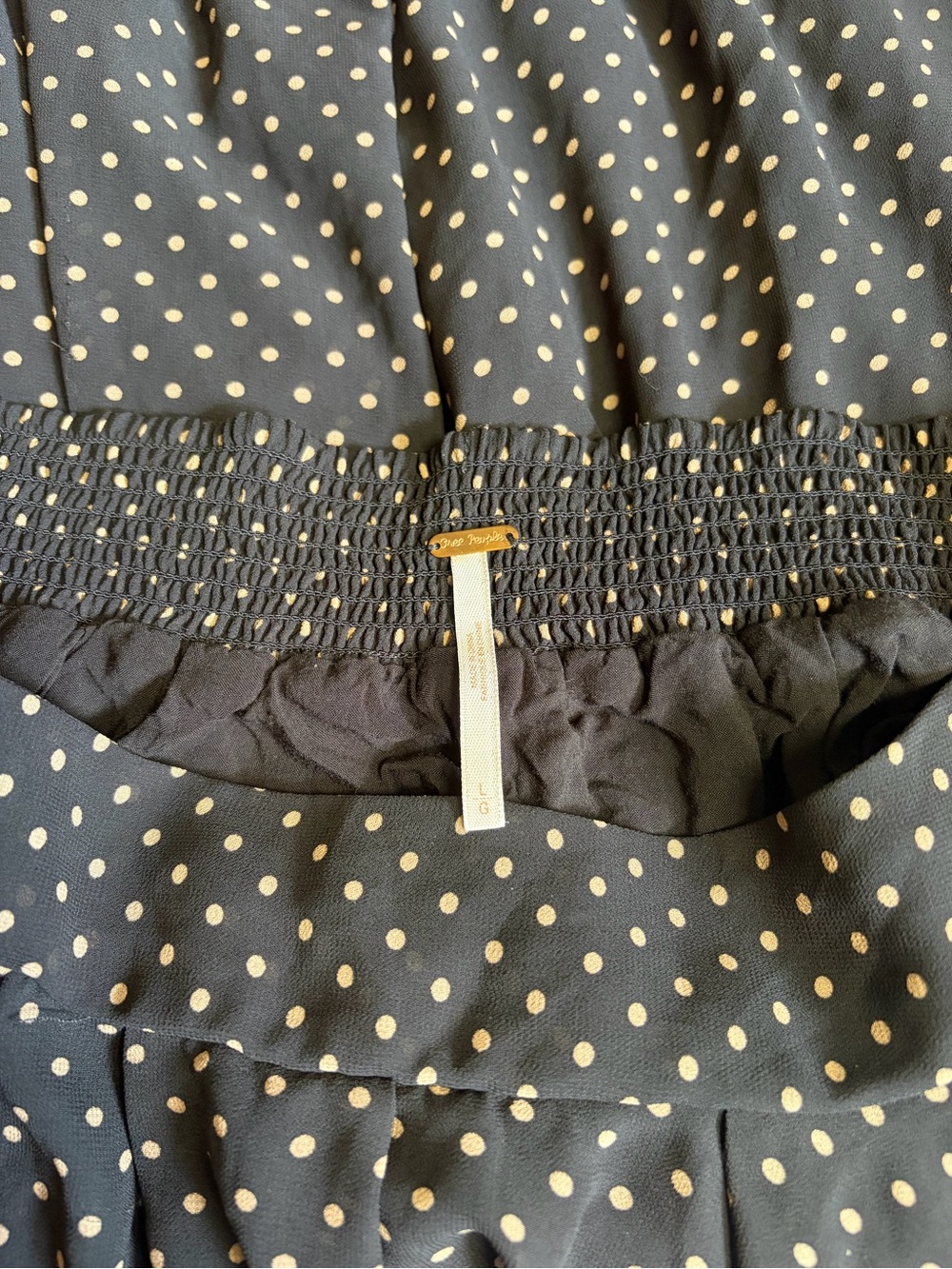 Free People Black Tan Polka Dot Asymmetrical Handkerchief Maxi Skirt Boho Size L - Picture 7 of 9